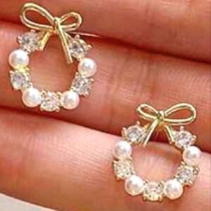 Pearl & gem wreath bow earrings
